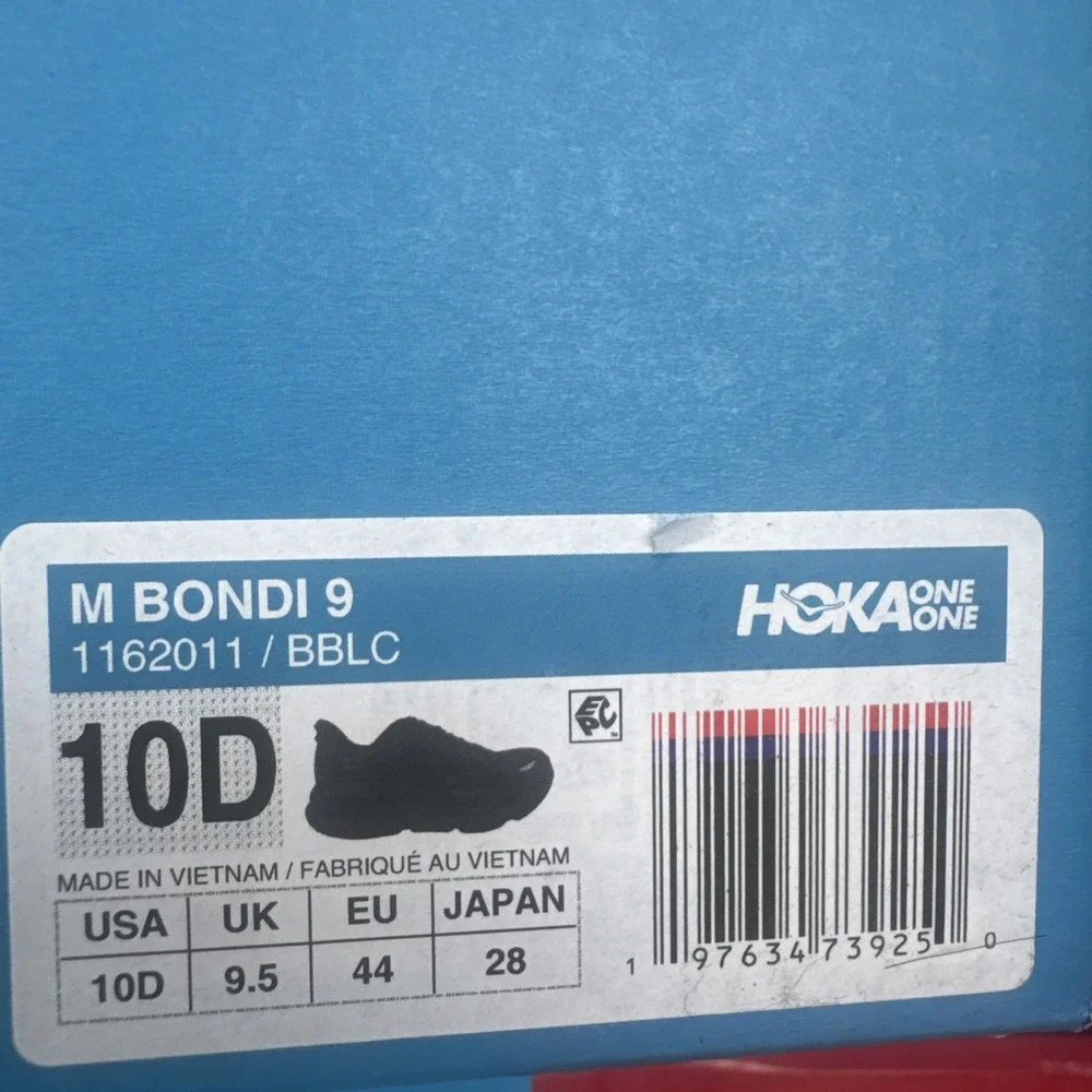 Hoka One One Bondi 9 Running Shoes Men's Size 10 D Triple Black 1162011-BBLC